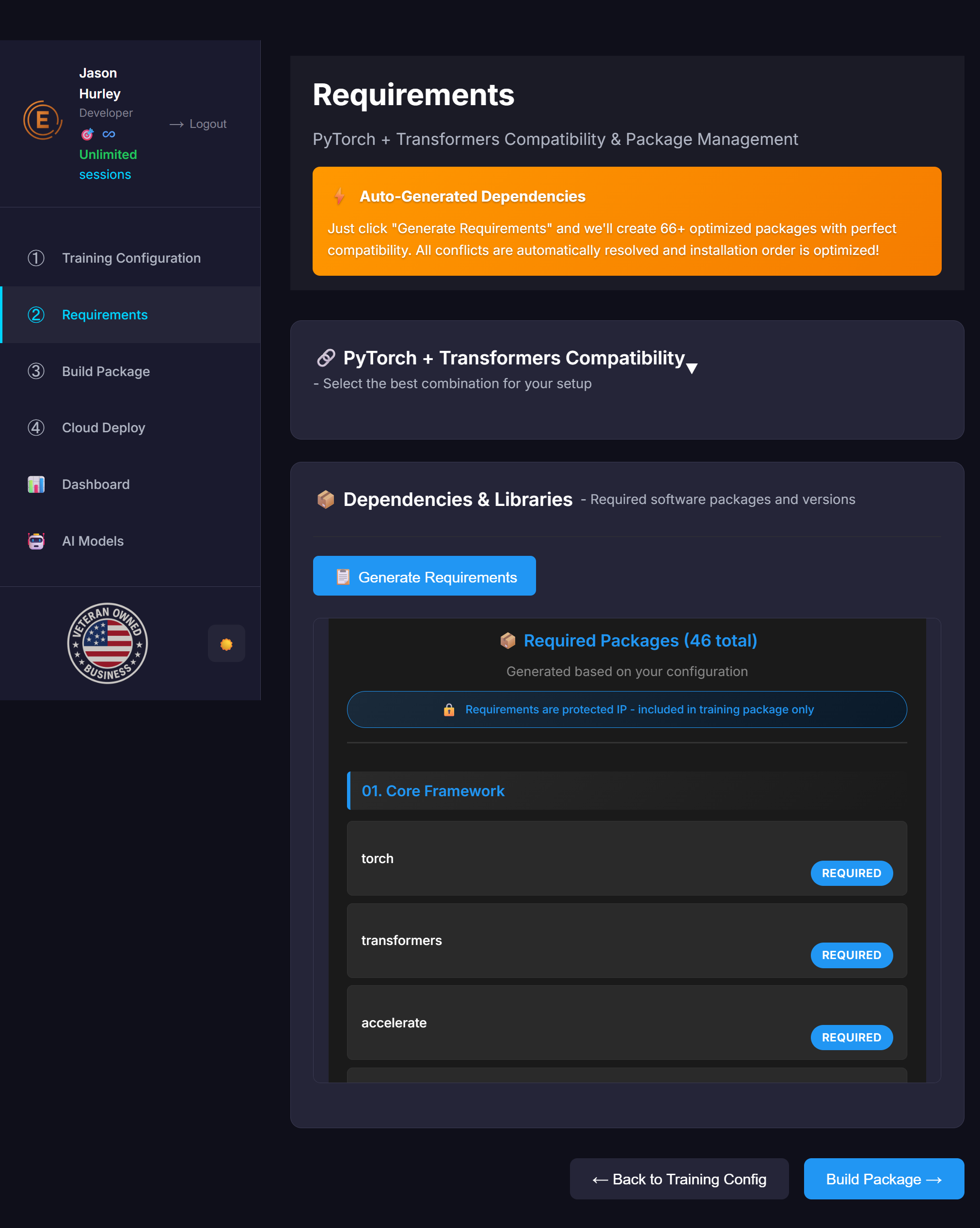 Requirements tab